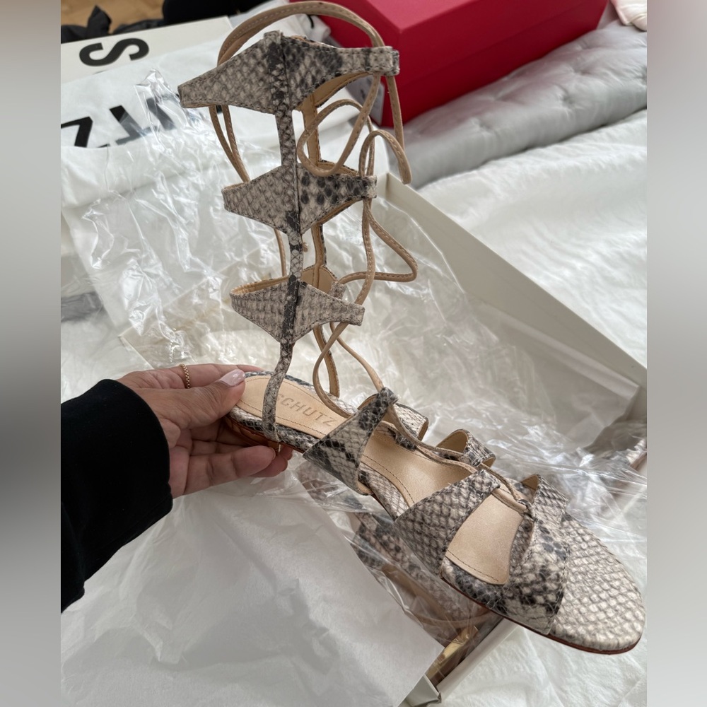 SCHUTZ Tan Strappy Sandals with Ankle Strap